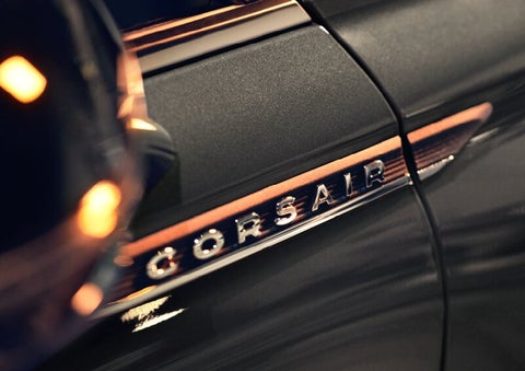 The stylish chrome badge reading “CORSAIR” is shown on the exterior of the vehicle. | Parks Lincoln of Tampa in Tampa FL