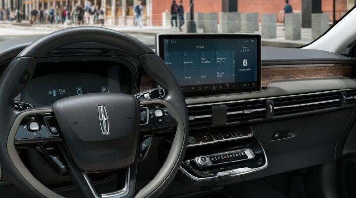 The center screen of the new 2025 Lincoln Corsair® SUV is showcased with its SYNC® 4 capabilities highlighted | Parks Lincoln of Tampa in Tampa FL